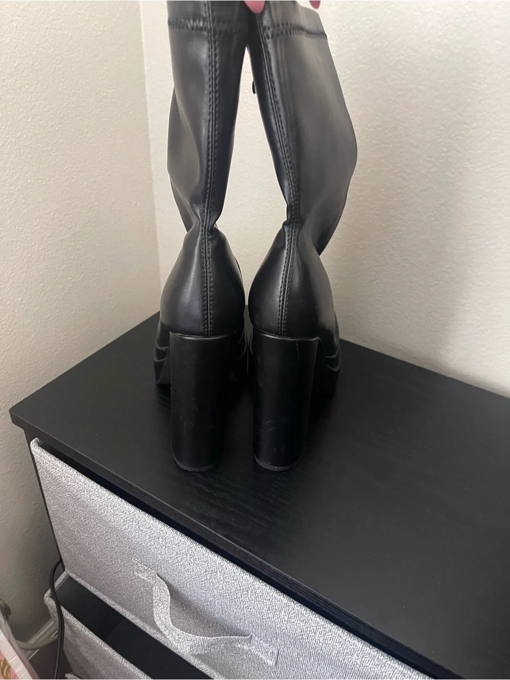 Women's Black Platform High-Heel Ankle Boots with Side Zip